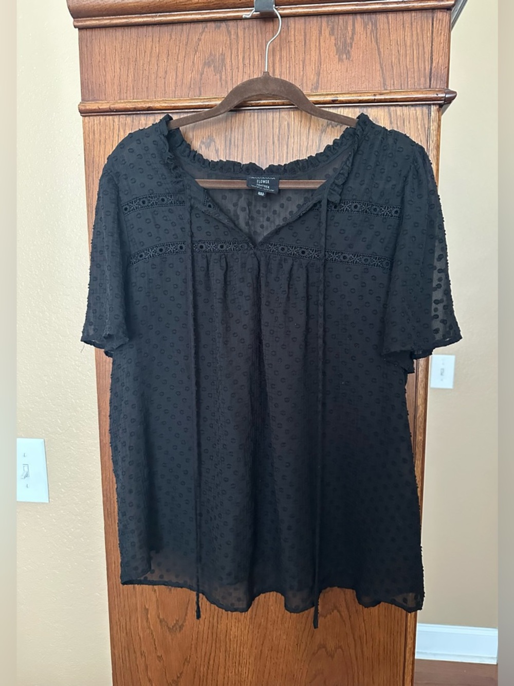 Lightweight Black Swiss Dot Peasant Blouse